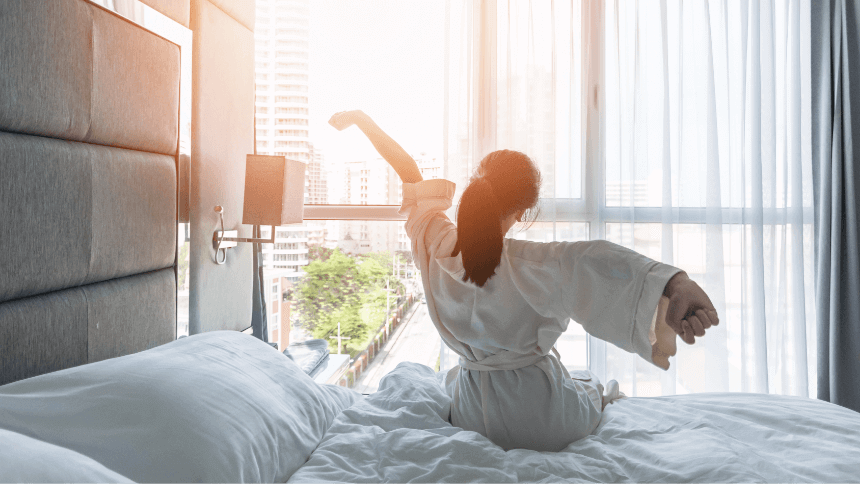 Woman stretching after a sleep